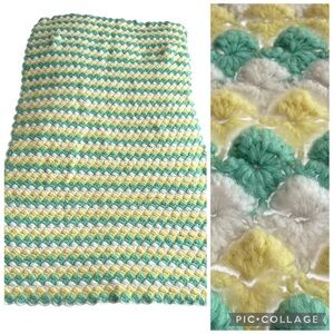 New Afghan Handmade Crochet Baby Blanket Green Yellow Boy Girl 30”x51” Swaddle